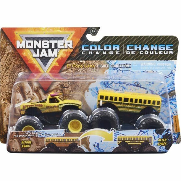 MONSTER JAM 1:64 DIE CAST TRUCKS 2 PACK COLOR CHANGE EL TORO LOCO AND HIGHER EDUCATION 3 MONSTER JAM 1:64 DIE CAST TRUCKS 2 PACK COLOR CHANGE EL TORO LOCO AND HIGHER EDUCATION